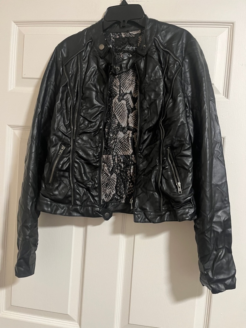 Women's Black Faux Leather Biker Jacket